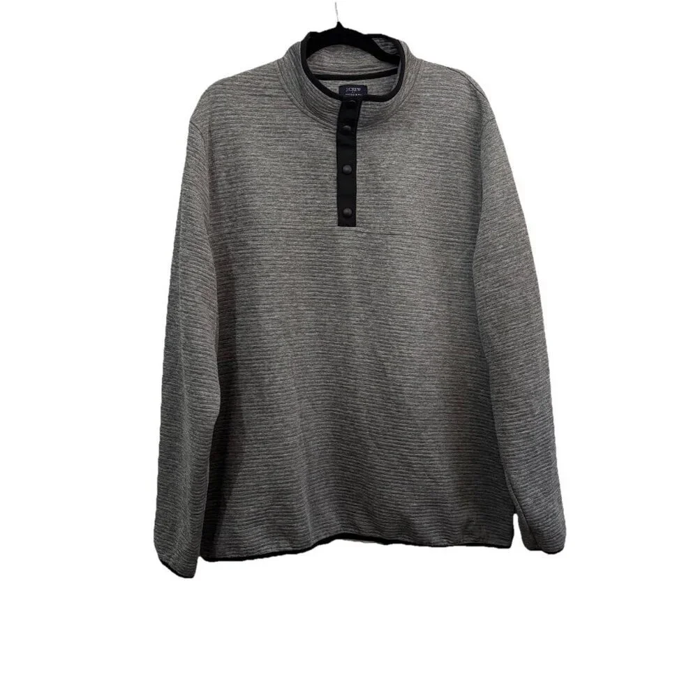 J Crew Authentic Fleece Quarter Snap Sweater Gray/Black Mens XXL Quilted Preppy